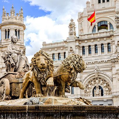 The Plaza de Cibeles is a square with a neo-classical complex of marble sculptures with fountains that has become an iconic symbol for the city of Madrid.